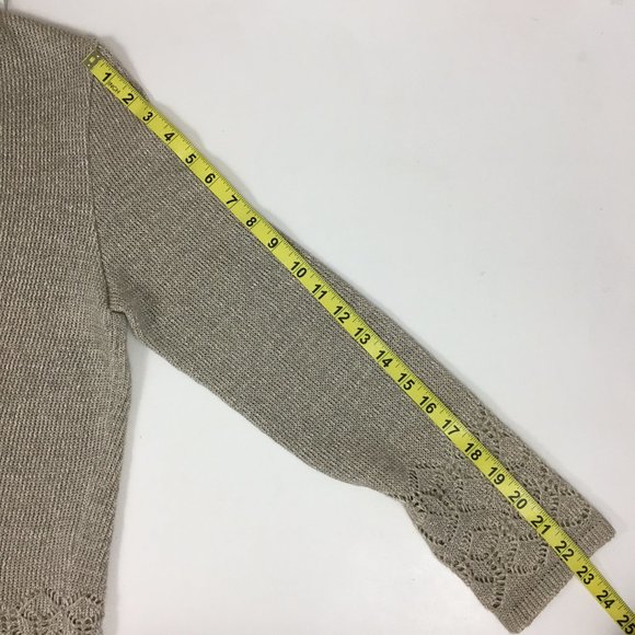 Natural Style Cardigan Sweater Linen Blend Open Weave Embellished - Picture 11 of 11